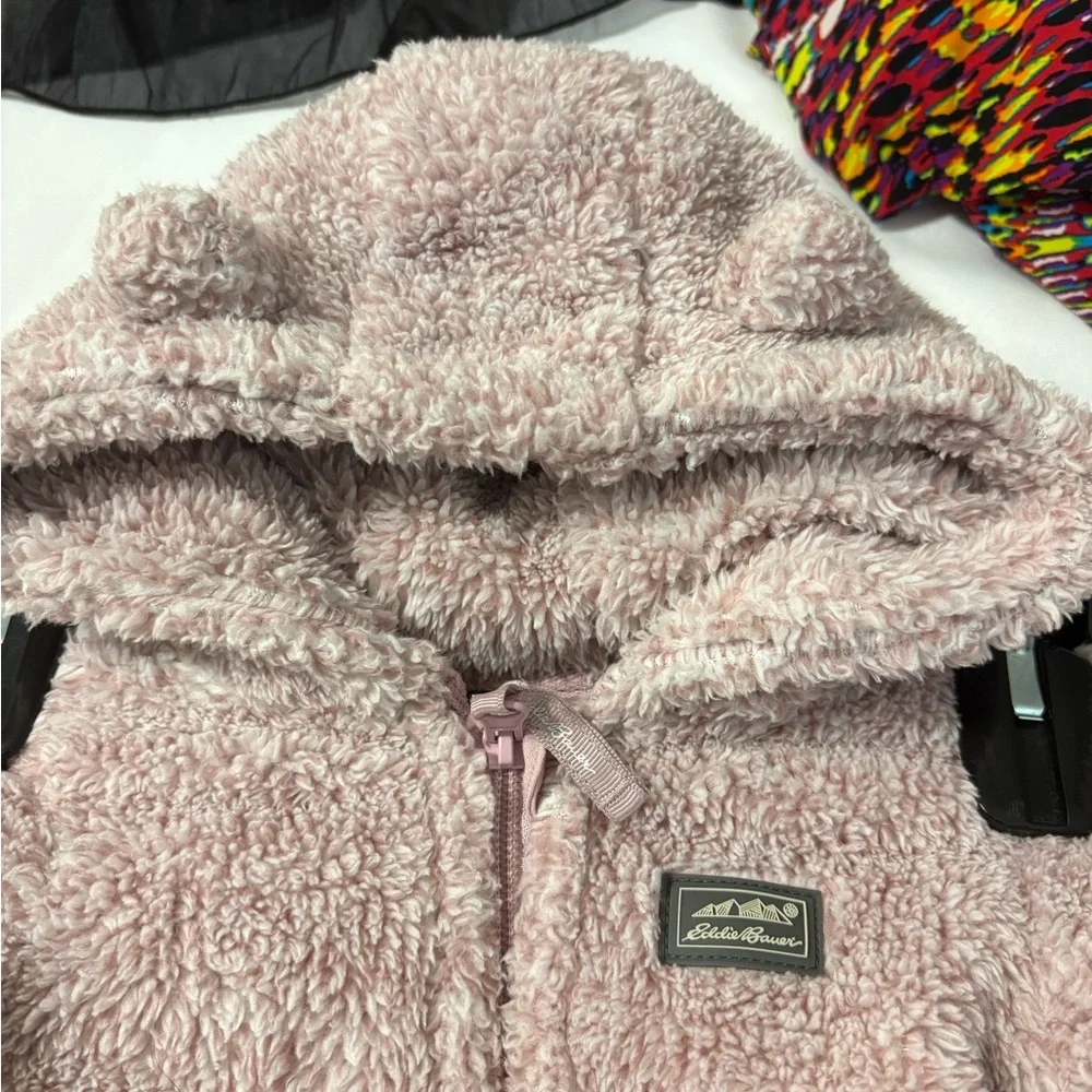 Eddie Bauer Baby Girl 6/9 month Sherpa Plush Hooded Full zip Jacket w/bear ears‎